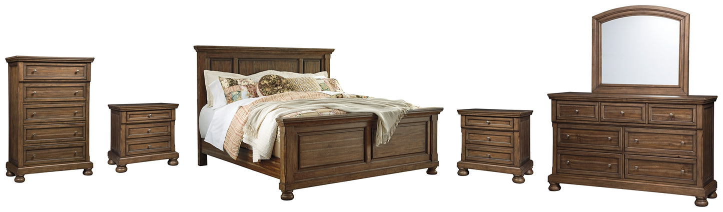 Flynnter Panel Bed With Mirrored Dresser, Chest And 2 Nightstands