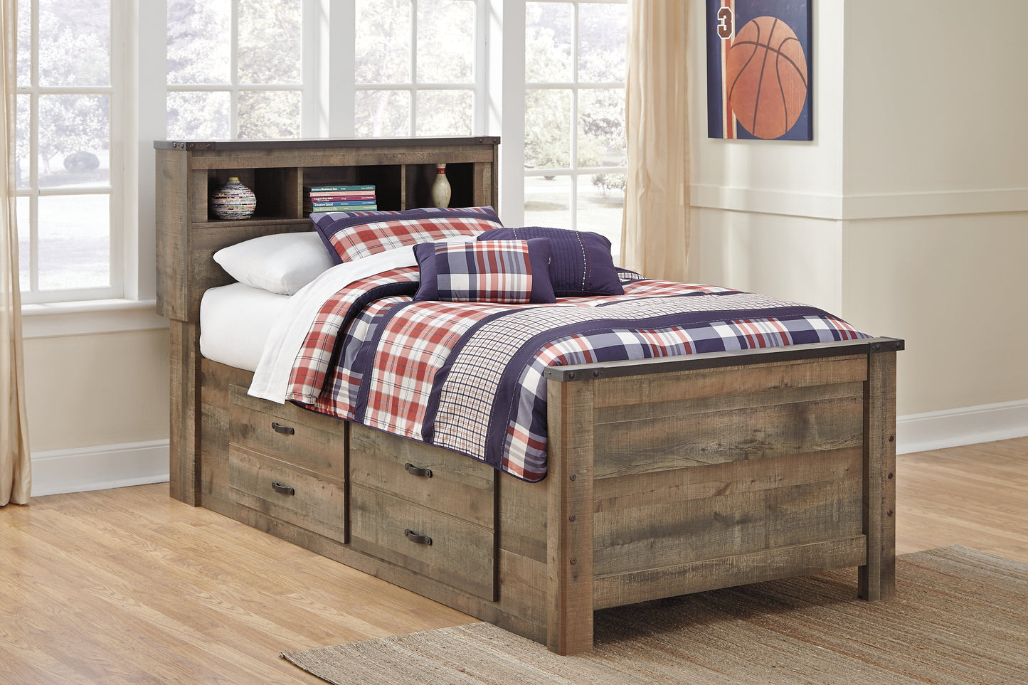 Trinell Bookcase Bed With 2 Storage Drawers