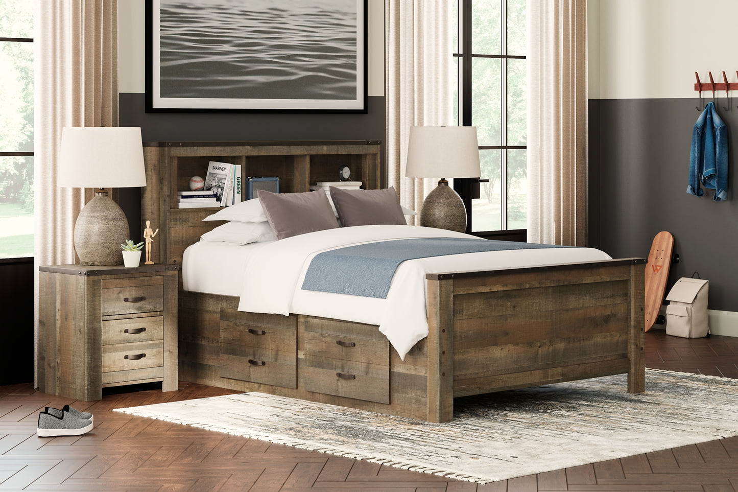 Trinell Bookcase Bed With 2 Storage Drawers