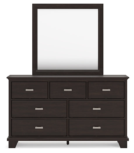 Covetown Queen Panel Bed with Mirrored Dresser and Chest