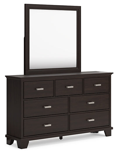 Covetown King Panel Bed with Mirrored Dresser and Chest