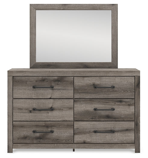 Graystorm Full Panel Bed with Storage with Mirrored Dresser, Chest and Nightstand