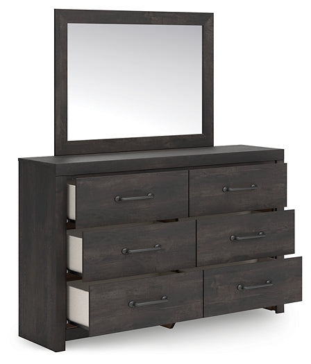Hollivern King Panel Bed with Mirrored Dresser and Chest