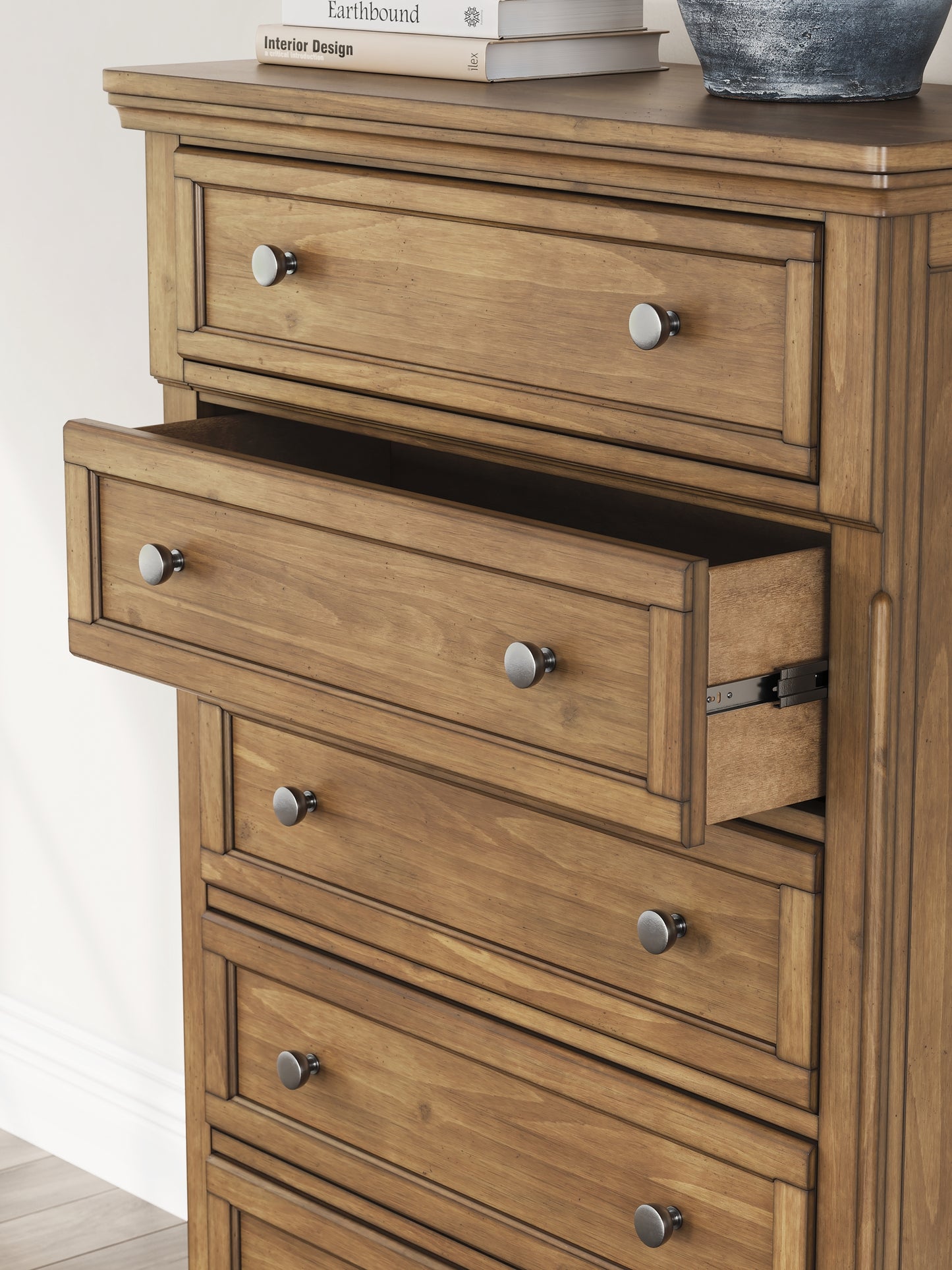 Feddinger California King Storage Sleigh Bed with Mirrored Dresser, Chest and Nightstand