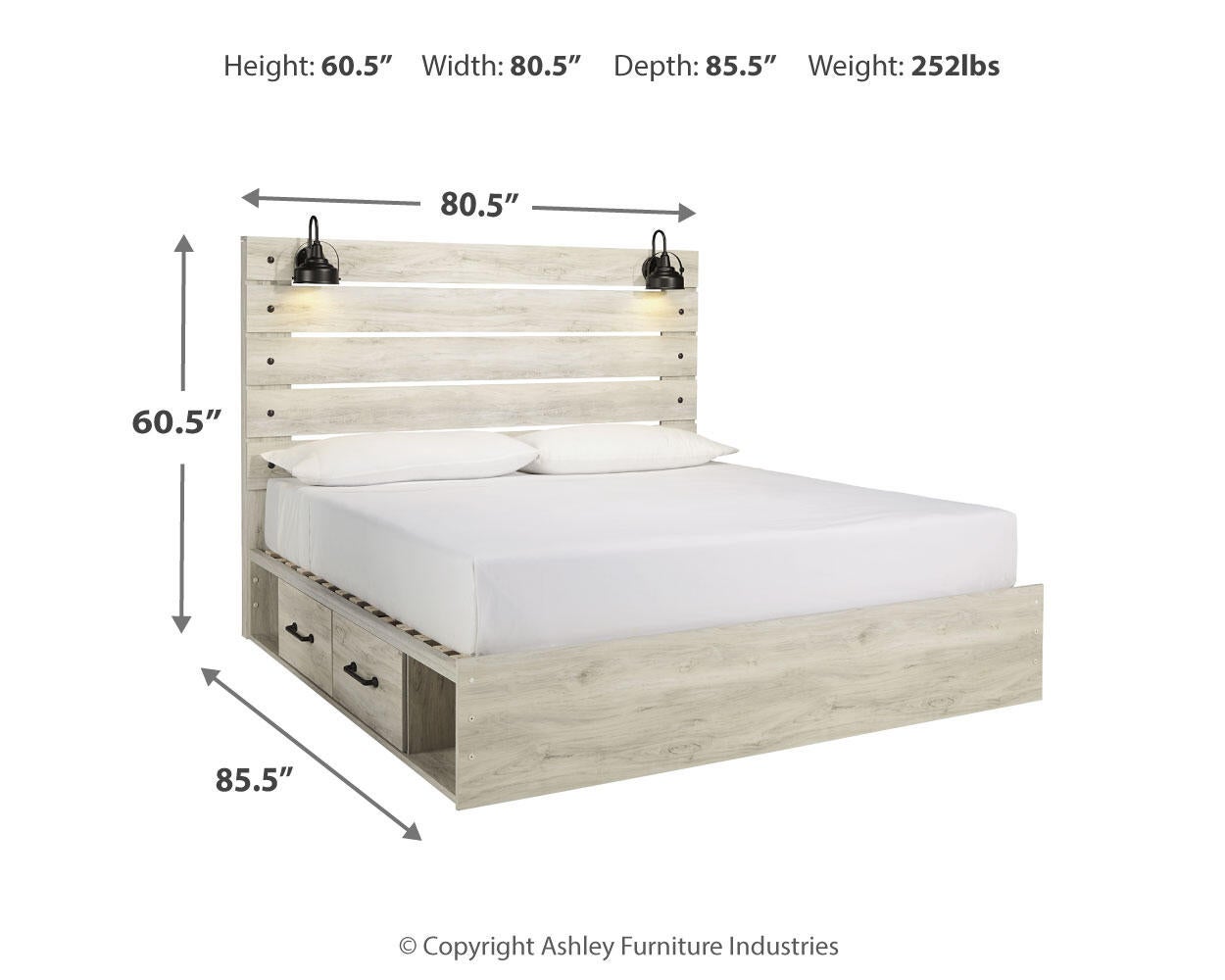 Cambeck King Panel Bed with 2 Storage Drawers with Mirrored Dresser and Nightstand