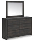 Delmorta Twin Panel Storage Bed, Dresser and Mirror