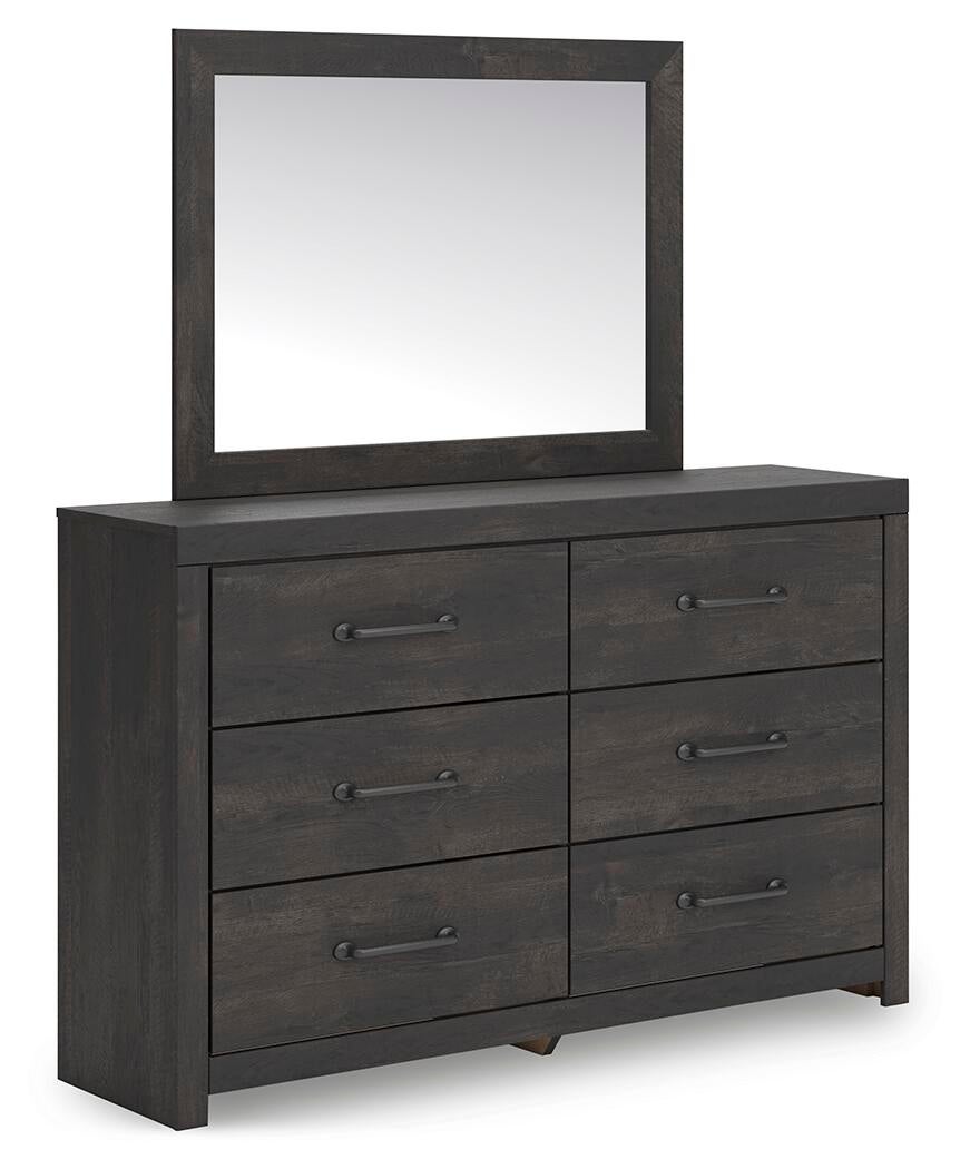 Delmorta Full Panel Bed, Dresser, Mirror and Nightstand