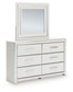Birmonton King Upholstered Panel Bed, Dresser, Mirror and Nightstand