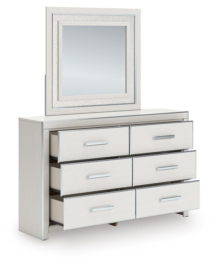 Birmonton King Upholstered Panel Platform Bed, Dresser, Mirror and Nightstand