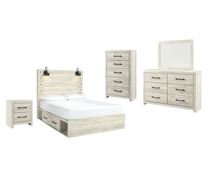 Cambeck Queen Panel Bed with 4 Storage Drawers with Mirrored Dresser, Chest and Nightstand
