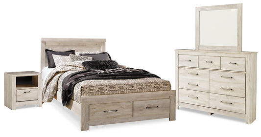 Bellaby Queen Platform Bed with 2 Storage Drawers with Mirrored Dresser and Nightstand