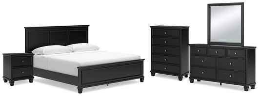 Lanolee King Panel Bed with Mirrored Dresser, Chest and Nightstand